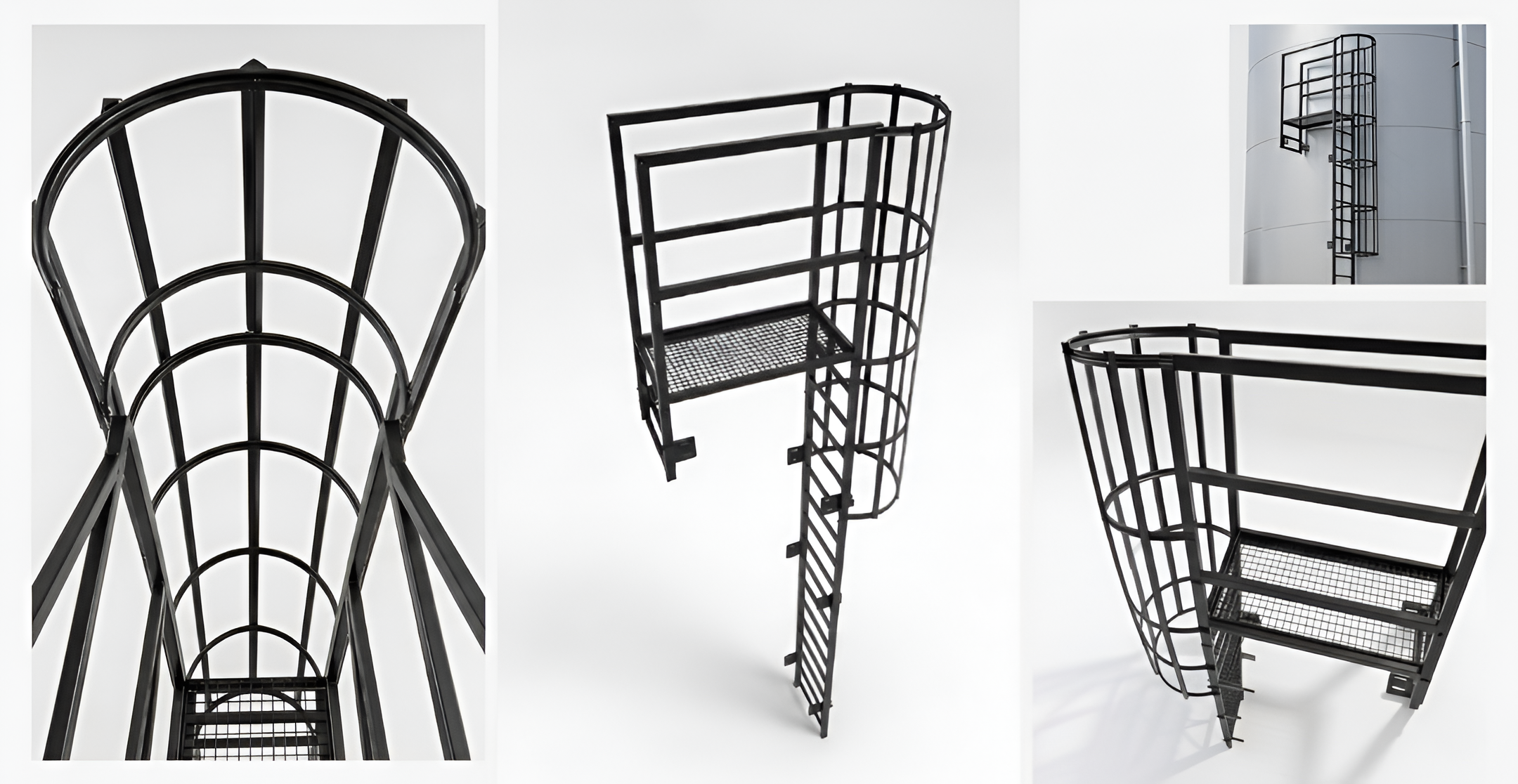 Drabina pionowa z koszem ochronnym — widok zestawu